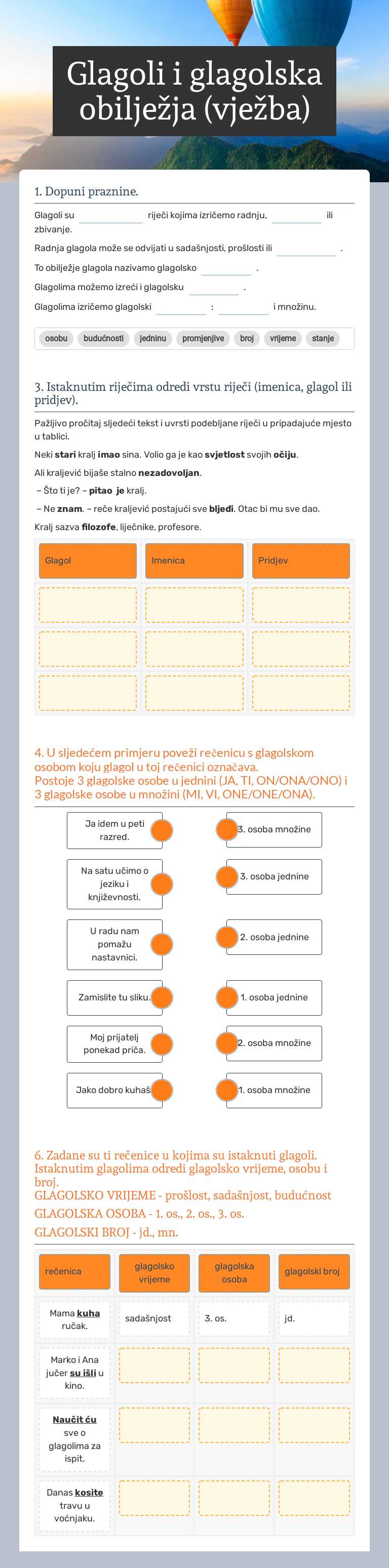Glagoli i glagolska obilježja (vježba) worksheet preview image