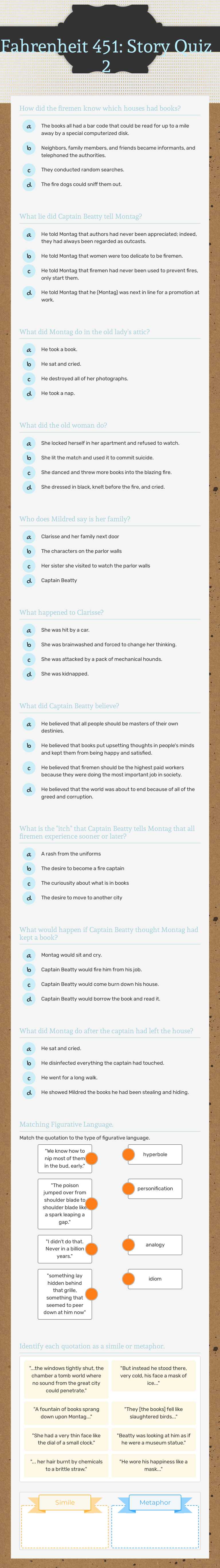Fahrenheit 451: Story Quiz 2 worksheet preview image