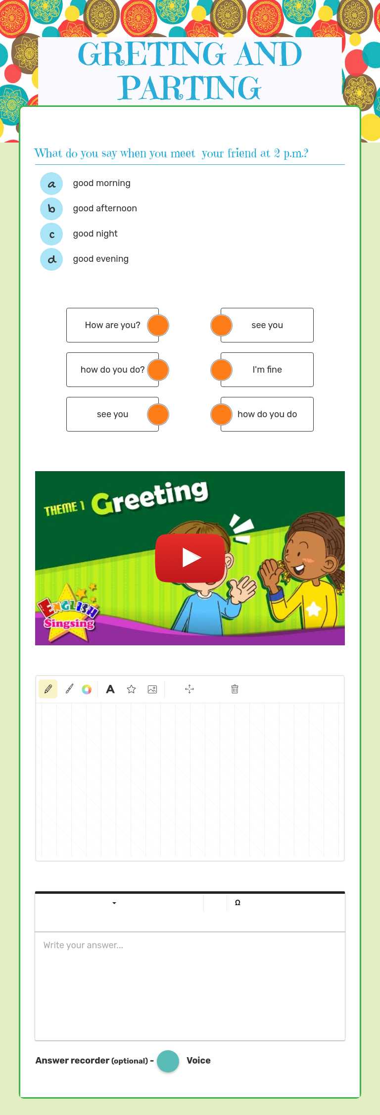 GRETING AND PARTING worksheet preview image