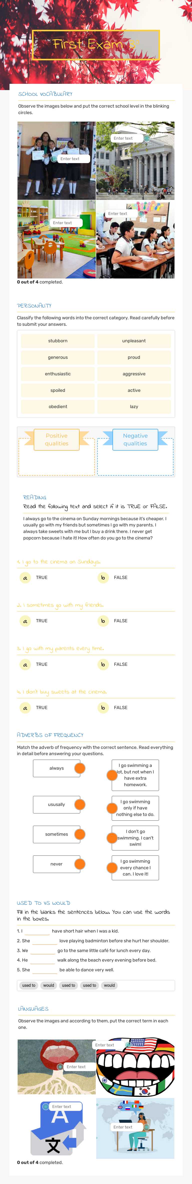 First Exam 3° worksheet preview image