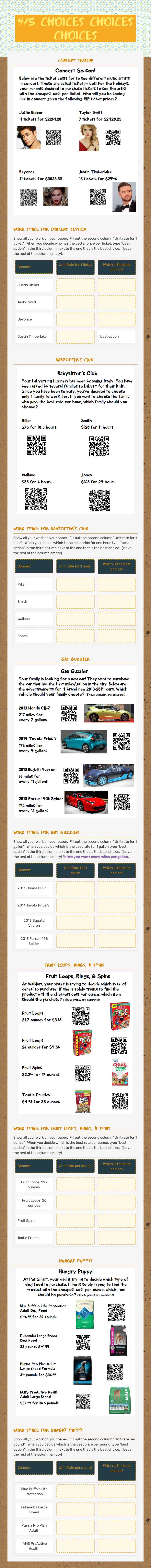 4/5 Choices choices choices worksheet preview image