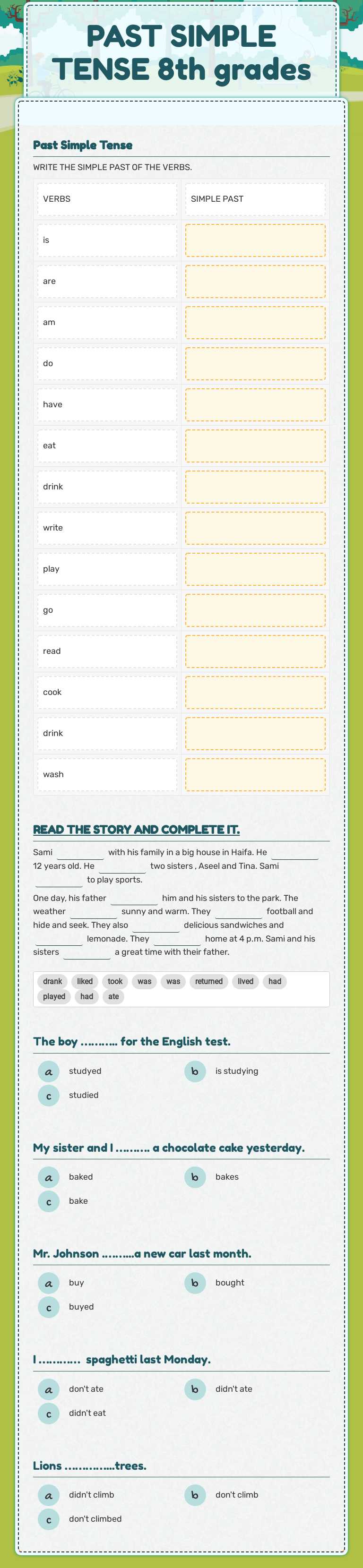 PAST SIMPLE TENSE 8th grades worksheet preview image