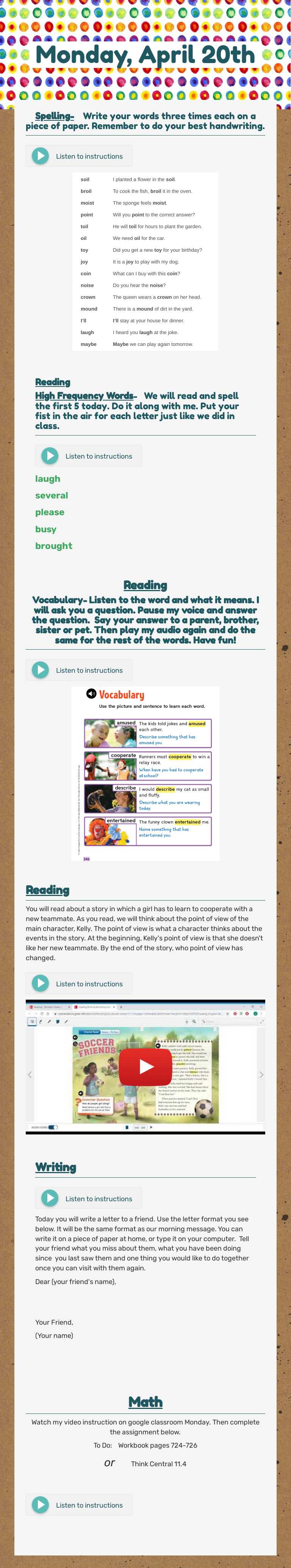Monday, April 20th worksheet preview image