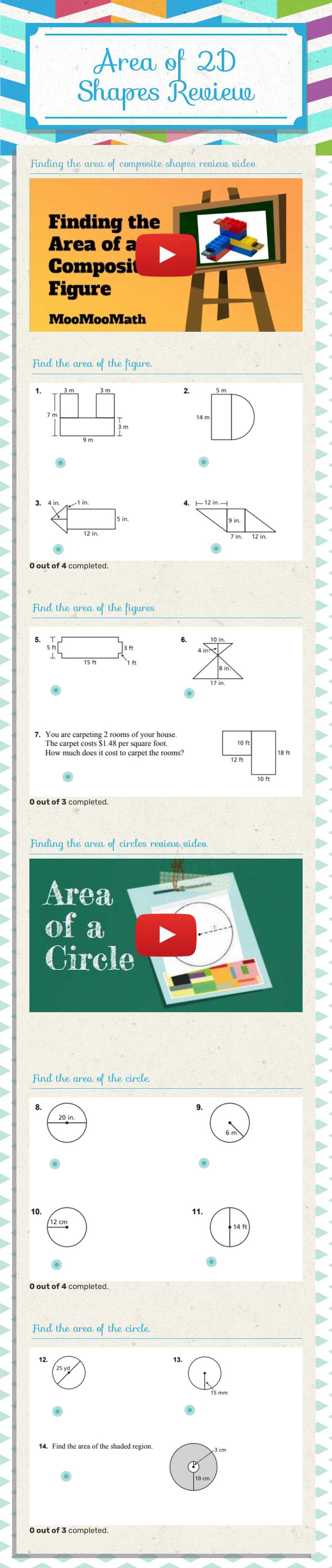Area of 2D Shapes Review worksheet preview image