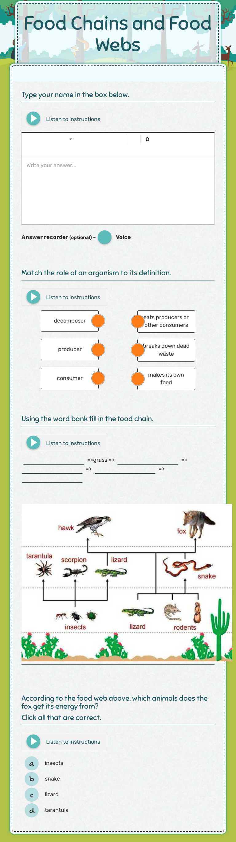 Food Chains and Food Webs worksheet preview image