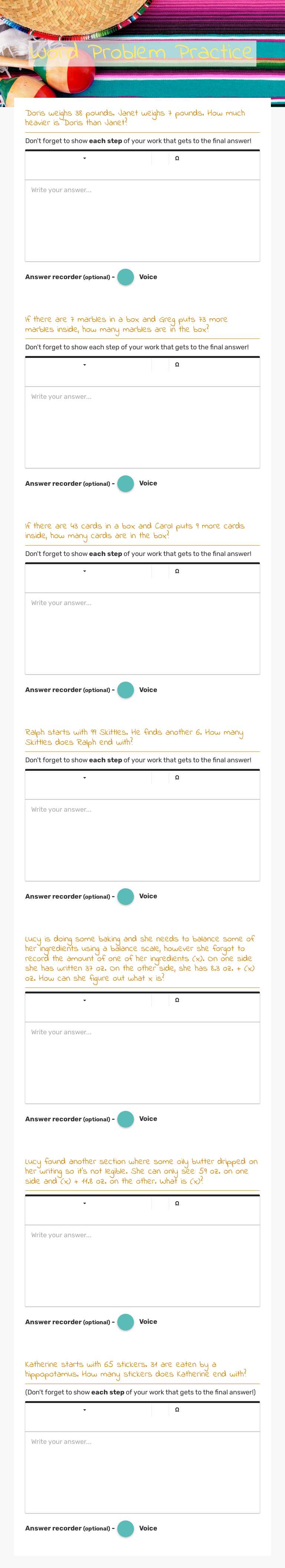 Word Problem Practice worksheet preview image