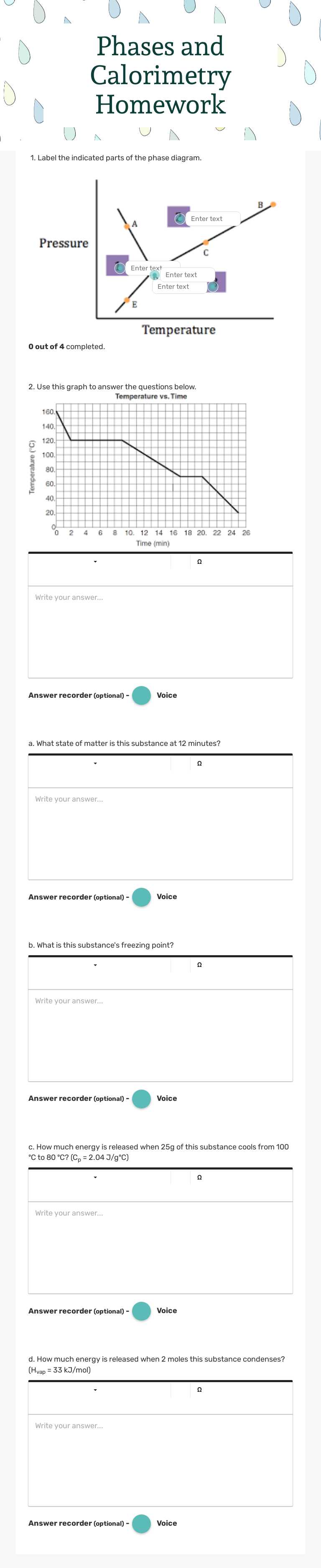 Phases and Calorimetry Homework worksheet preview image