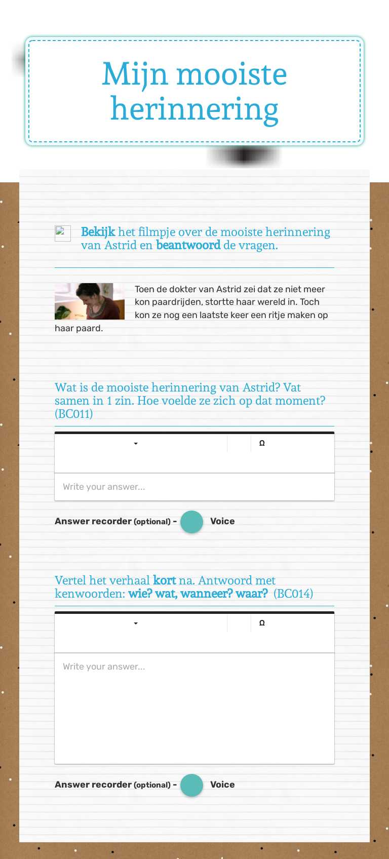 Mijn mooiste herinnering worksheet preview image