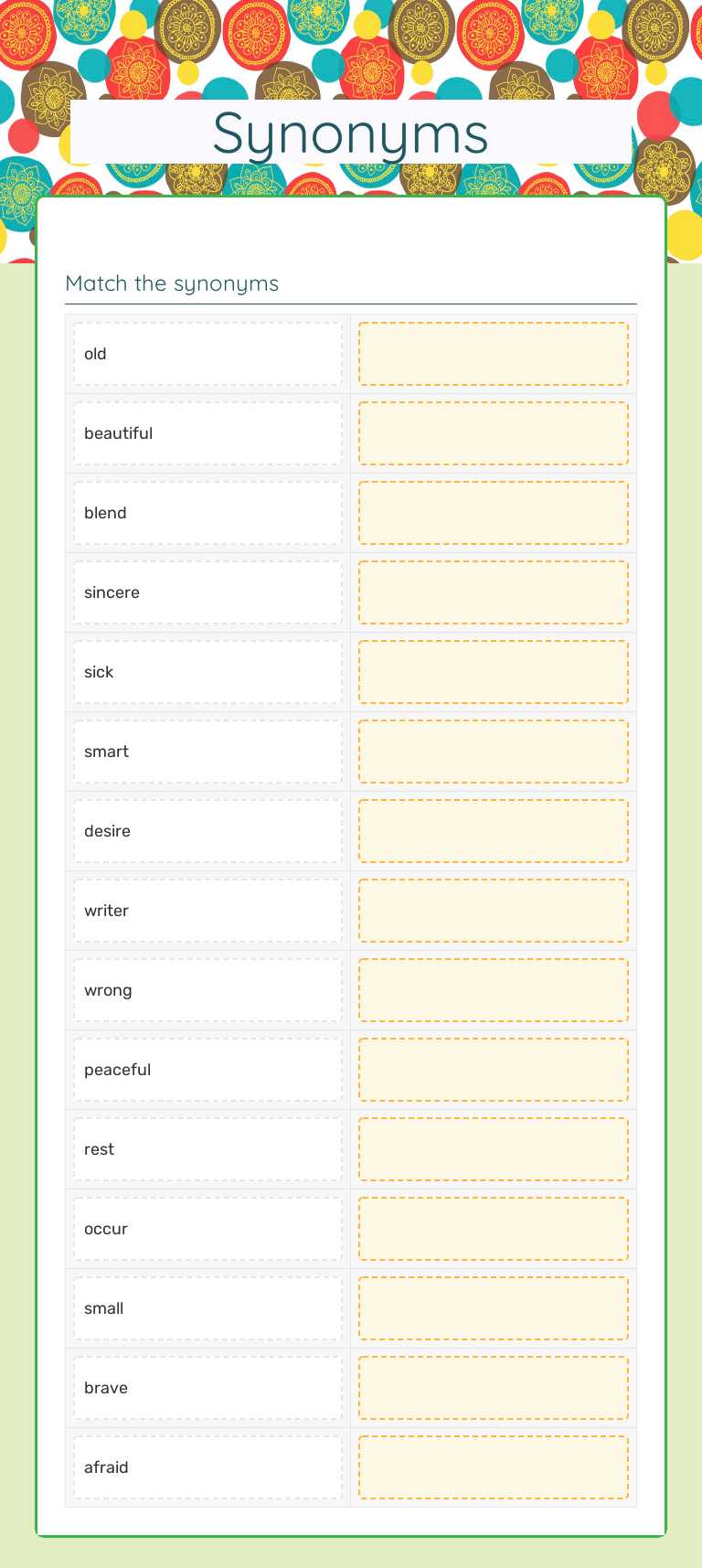 Synonyms worksheet preview image