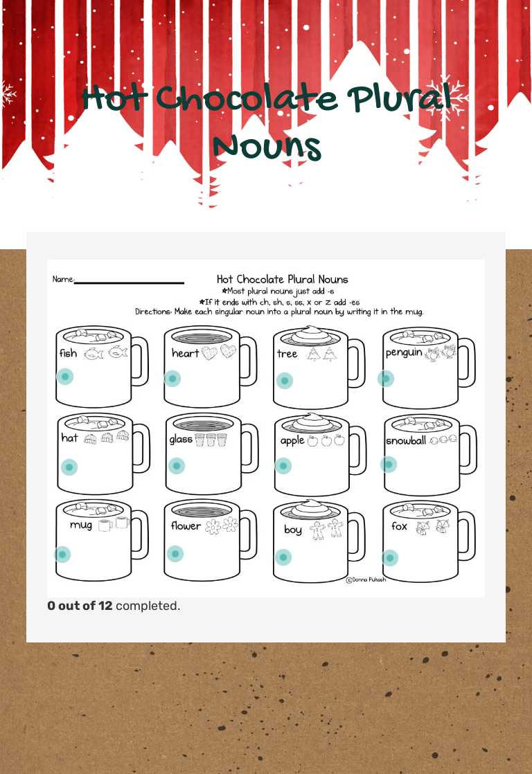 Hot Chocolate Plural Nouns Grade 3 worksheet preview