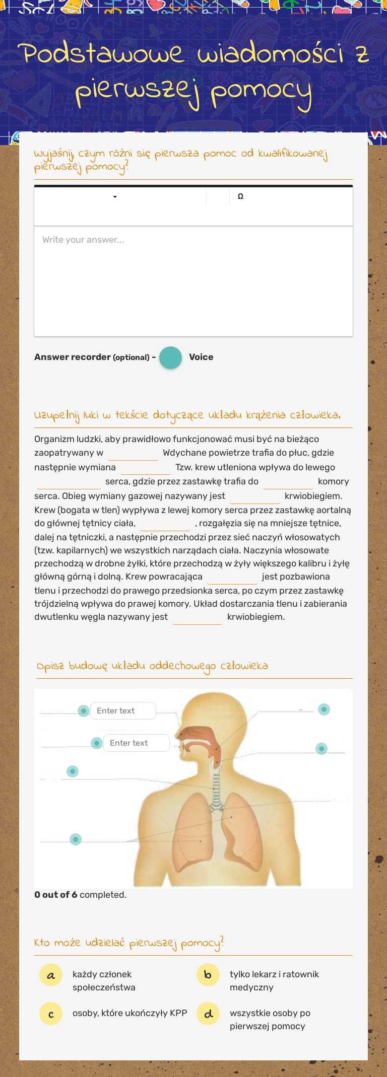 Podstawowe wiadomości z pierwszej pomocy worksheet preview image