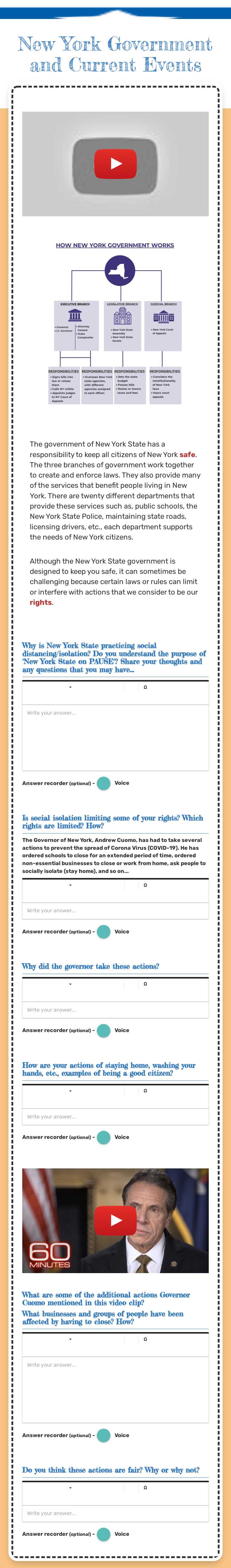 New York Government
and Current Events Grade 3 worksheet preview