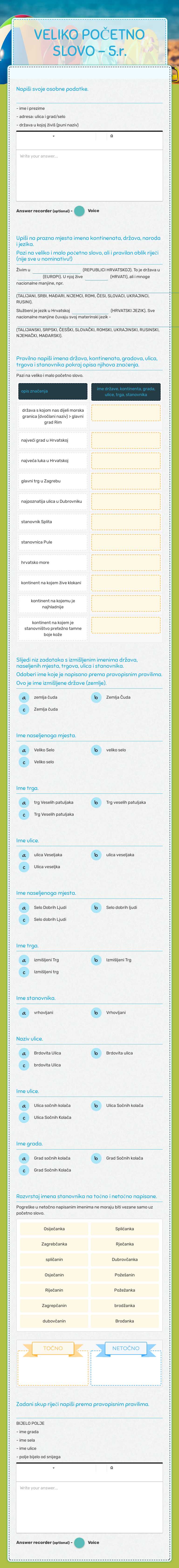 VELIKO POČETNO SLOVO - 5.r. worksheet preview image