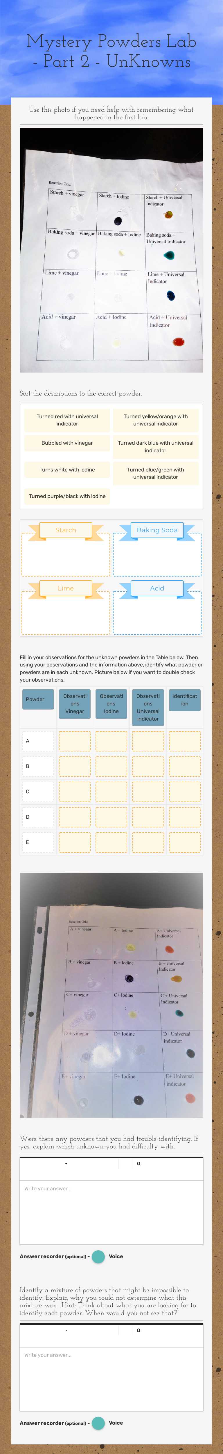 Mystery Powders Lab - Part 2 - UnKnowns worksheet preview image