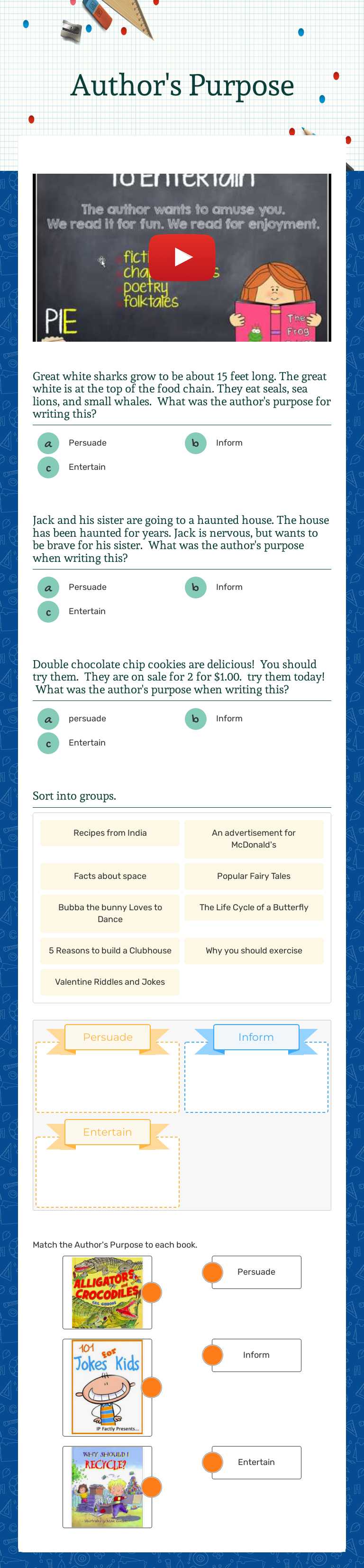 Author's Purpose Preschool worksheet preview