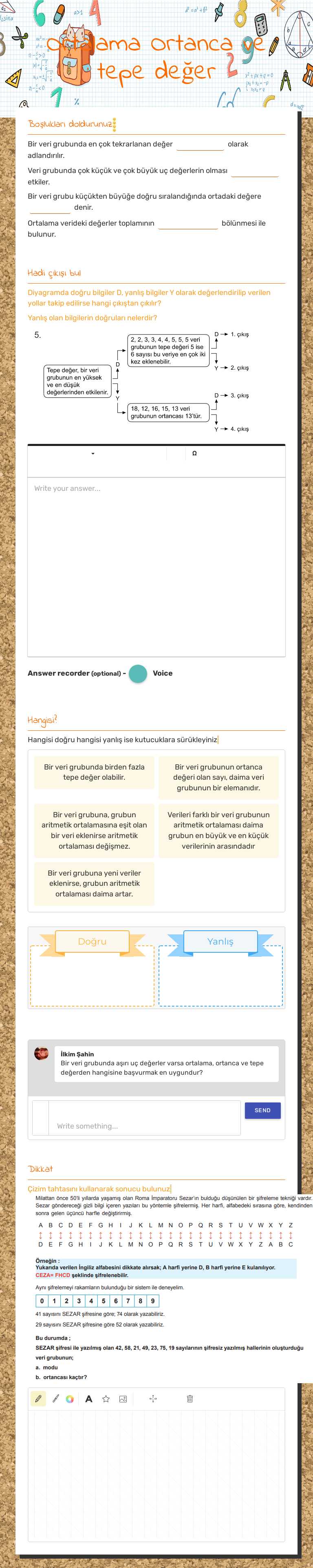 Ortalama Ortanca ve tepe değer worksheet preview image