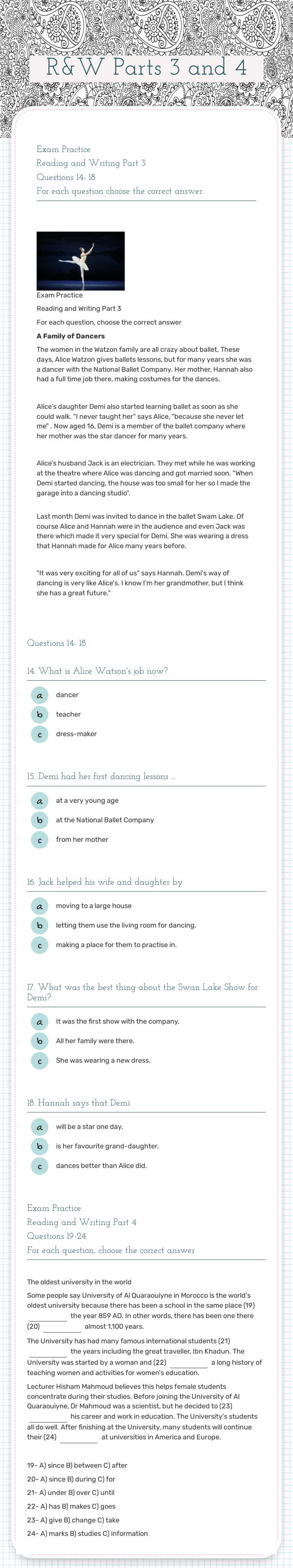 R&W Parts 3 and 4 Grade 5 worksheet preview