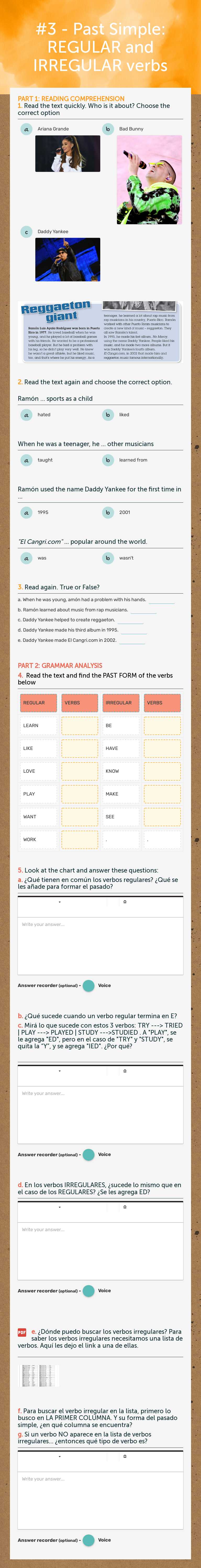 #3 - Past Simple: REGULAR and IRREGULAR verbs worksheet preview image