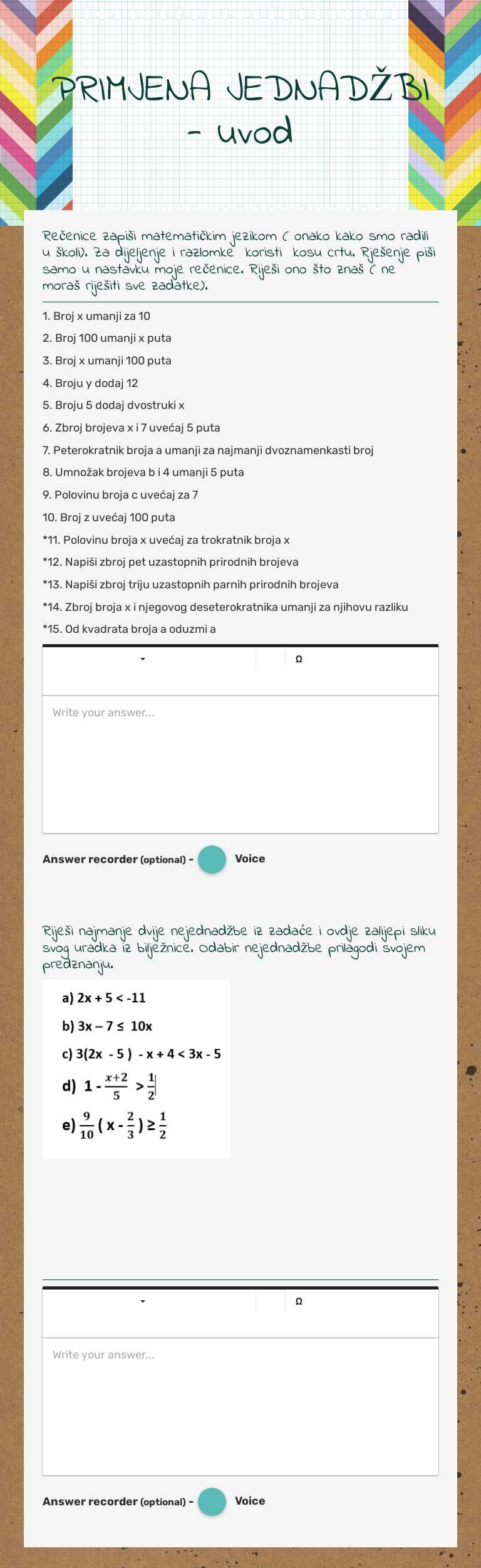 PRIMJENA JEDNADŽBI - uvod worksheet preview image
