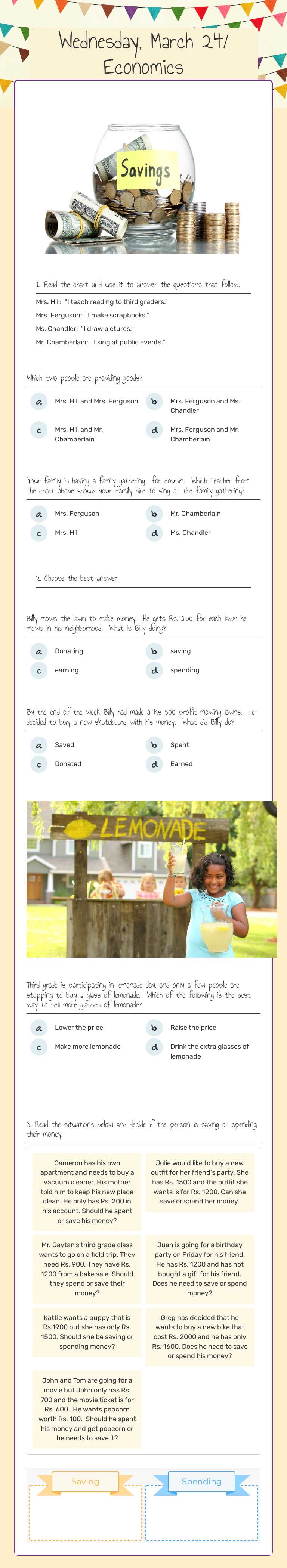 Wednesday, March 24/ Economics worksheet preview image