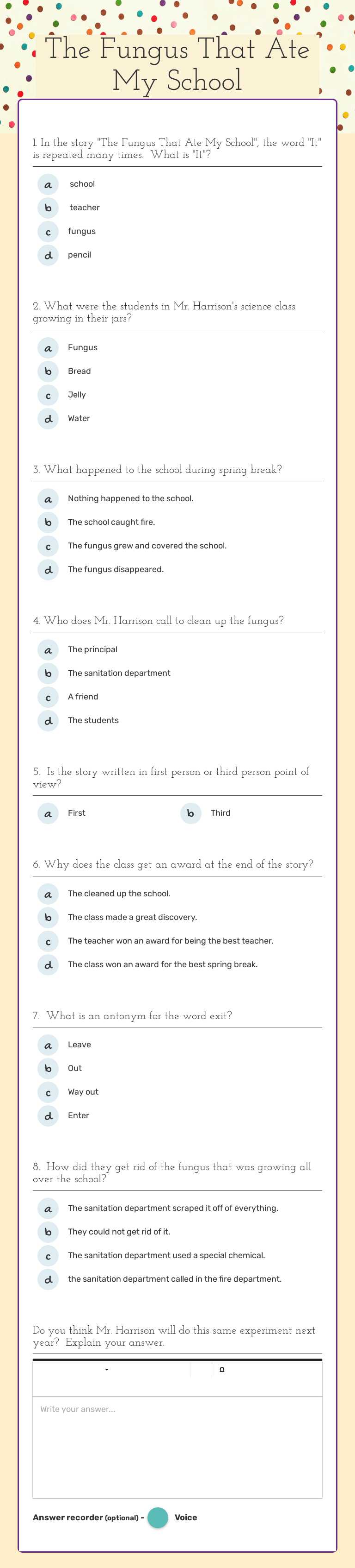 The Fungus That Ate My School worksheet preview image