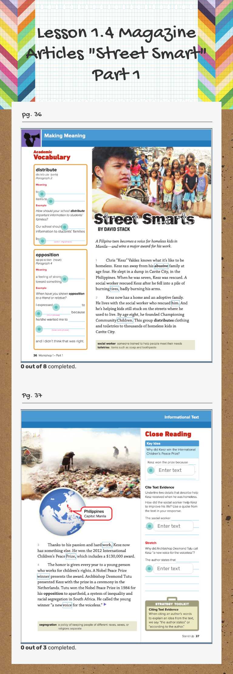 Lesson 1.4 Magazine Articles "Street Smart" Part 1 Grade 8 worksheet preview