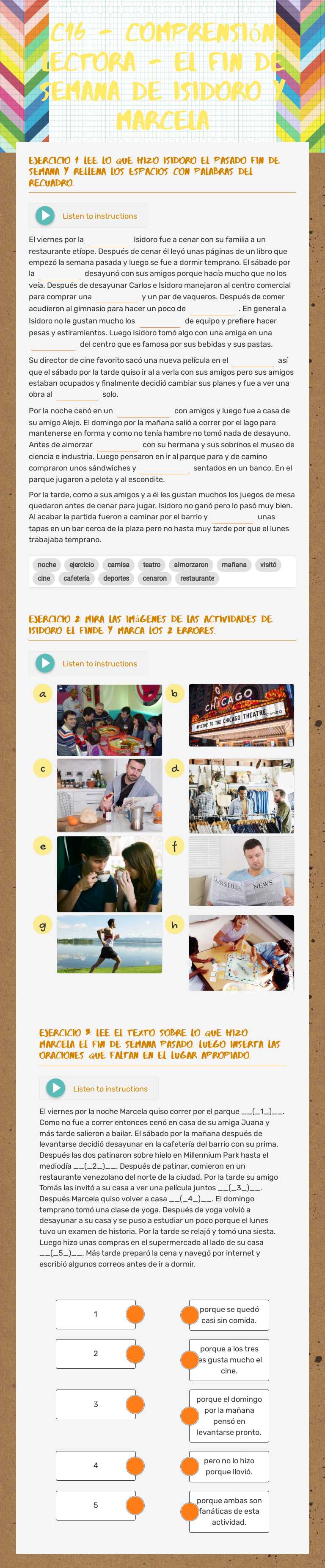 C16 - Comprensión Lectora - El fin de semana de Isidoro y Marcela worksheet preview image