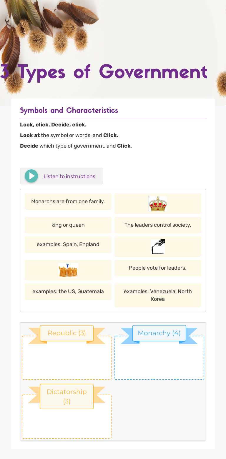 3 Types of Government worksheet preview image