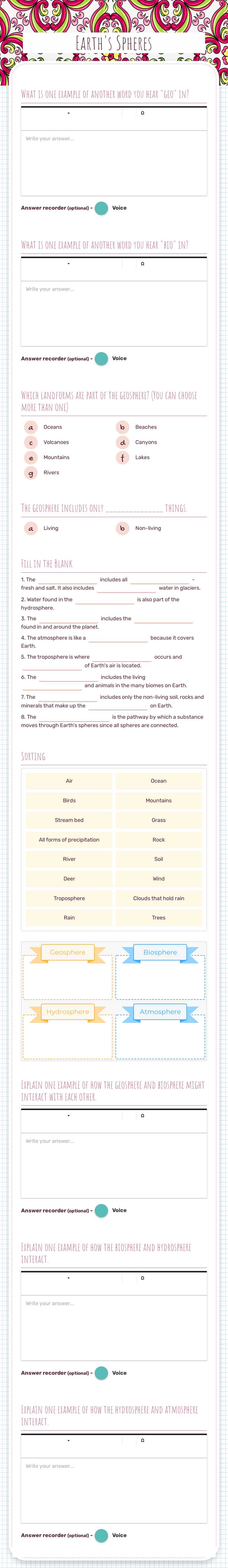 Earth's Spheres worksheet preview image
