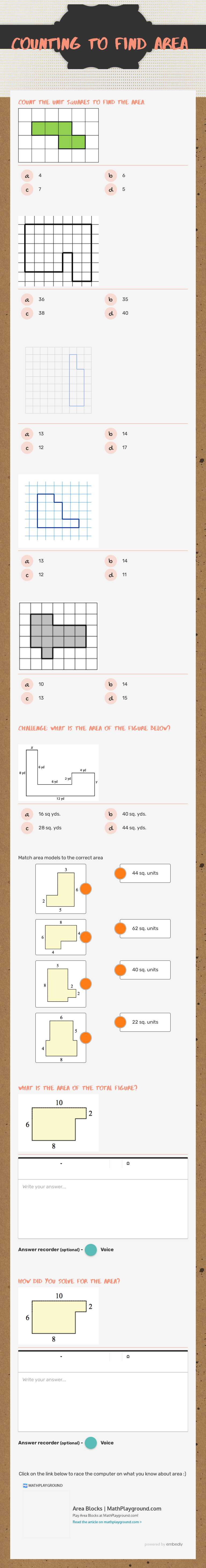 counting to find area worksheet preview image