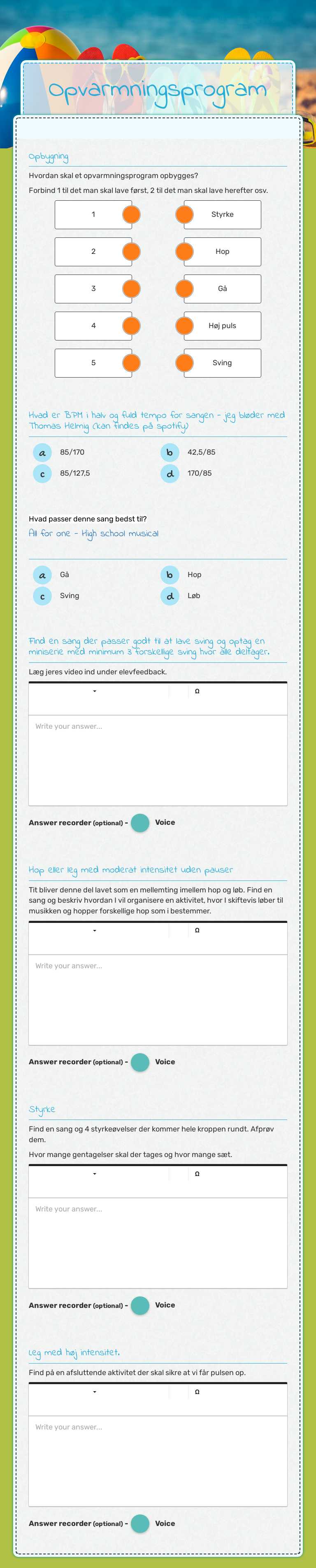 Opvarmningsprogram worksheet preview image