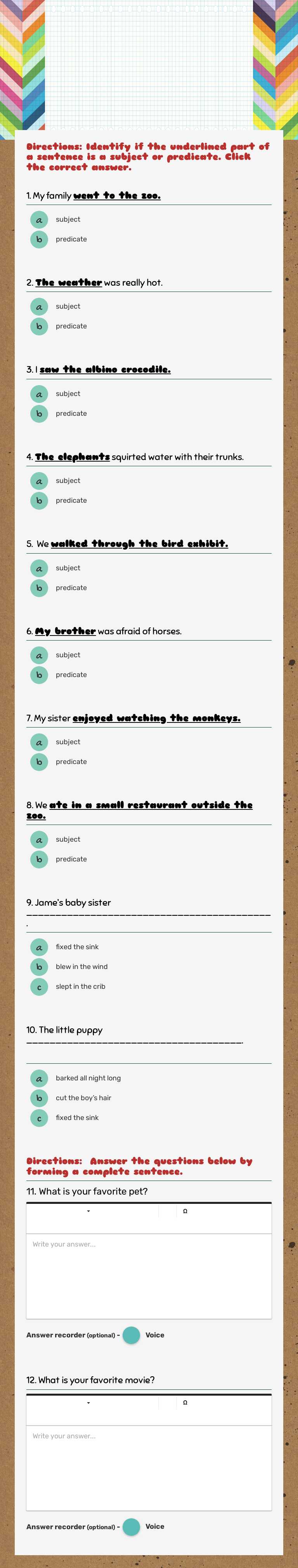 Subject and Predicate
(FA #1) Grade 2 worksheet preview