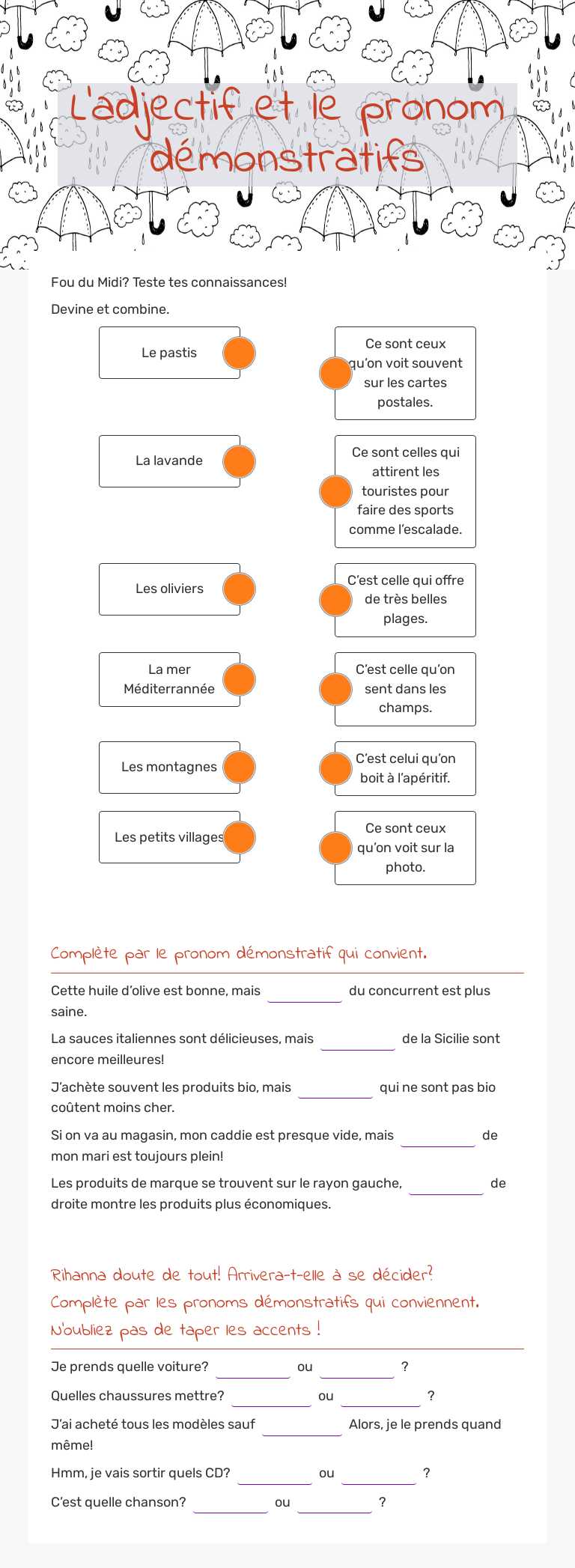L’adjectif et le pronom démonstratifs worksheet preview image