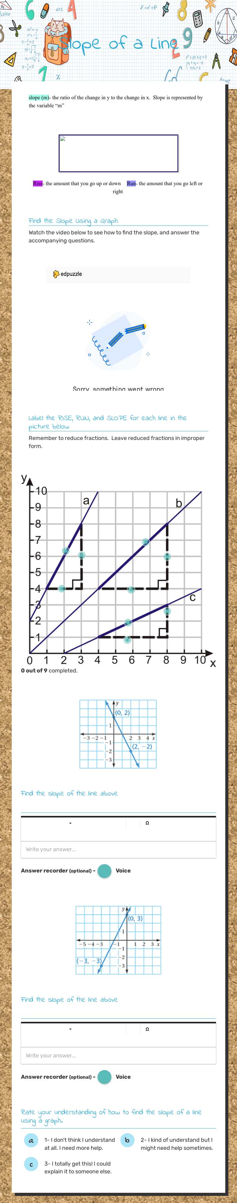 Slope of a Line worksheet preview image