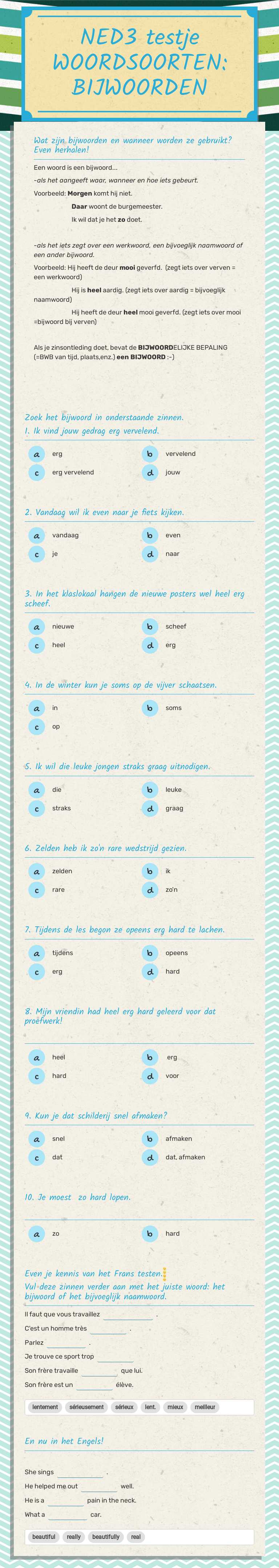 NED3 testje WOORDSOORTEN: BIJWOORDEN worksheet preview image