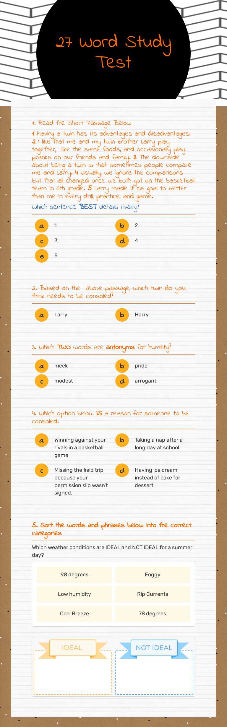 27 Word Study Test worksheet preview image