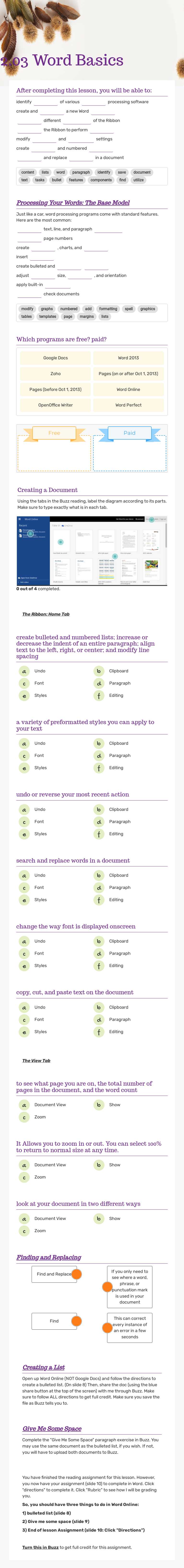 2.03 Word Basics worksheet preview image
