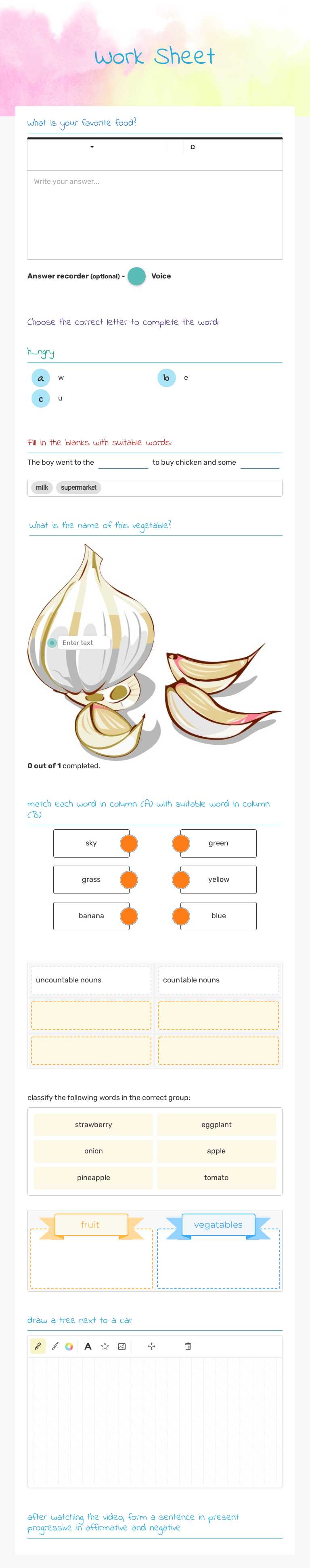 Work Sheet worksheet preview image