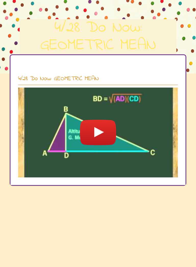 4/28 Do Now: GEOMETRIC MEAN Grade 10 worksheet preview