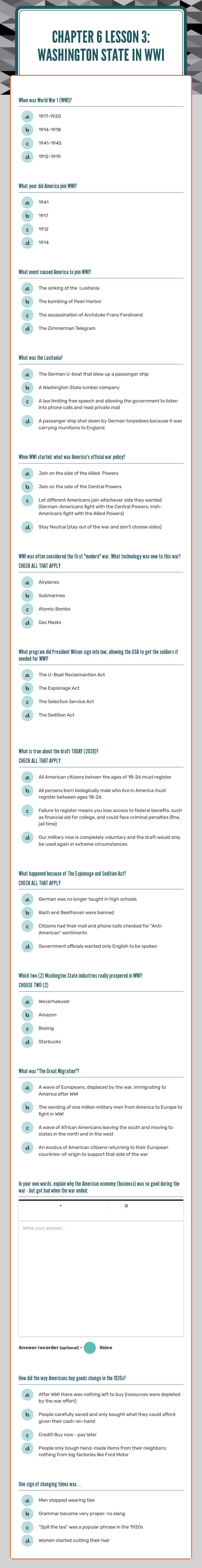 Chapter 6 LESSON 3: 

Washington state in WWI worksheet preview image