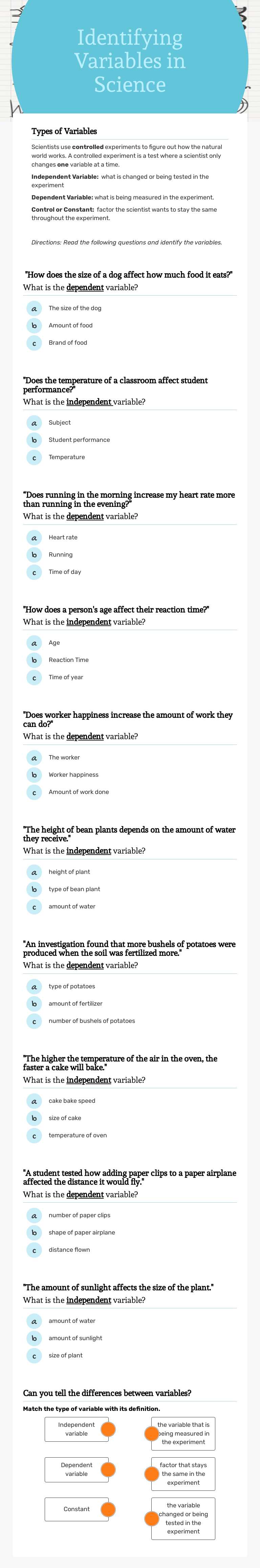 Identifying 
Variables 
in Science worksheet preview image