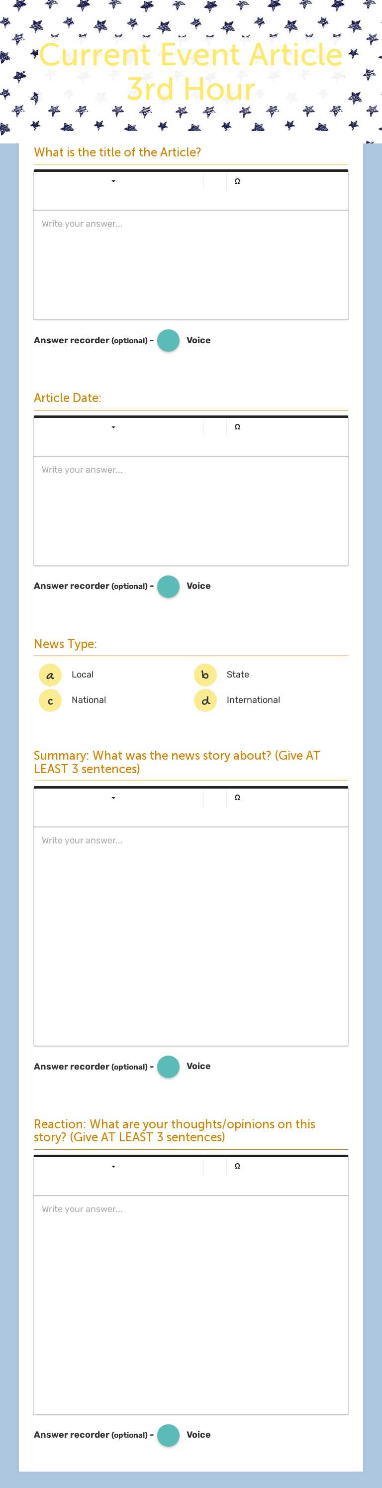 Current Event Article 3rd Hour worksheet preview image