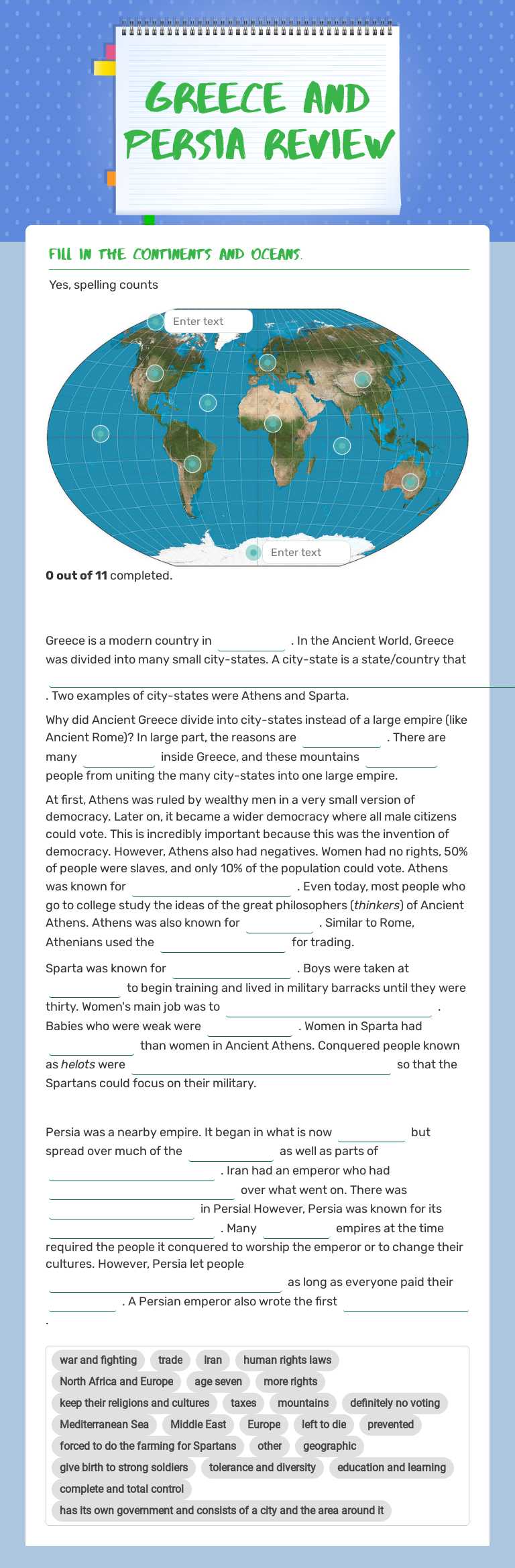 Greece and Persia Review worksheet preview image