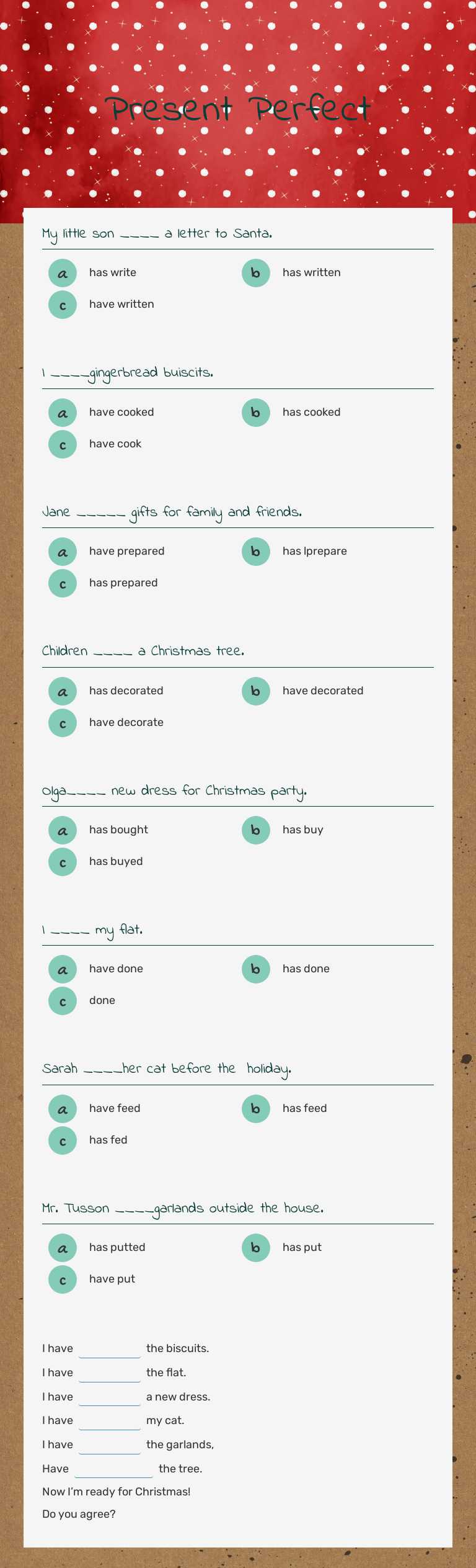 Present Perfect worksheet preview image