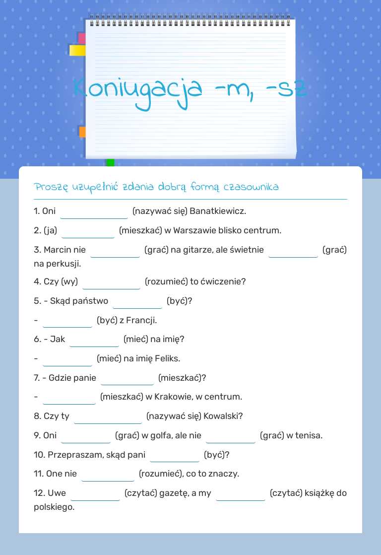 Koniugacja -m, -sz worksheet preview