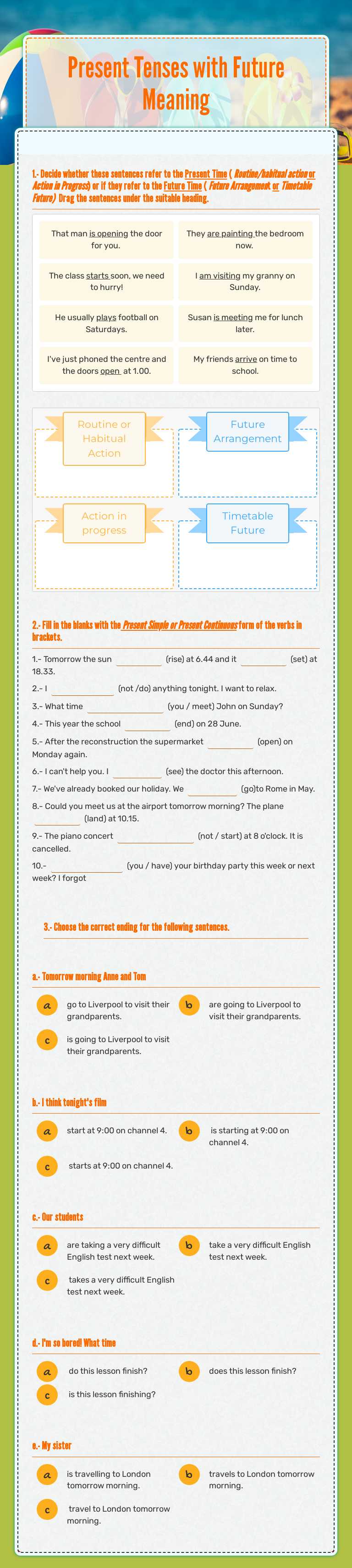 Present Tenses with Future Meaning worksheet preview image