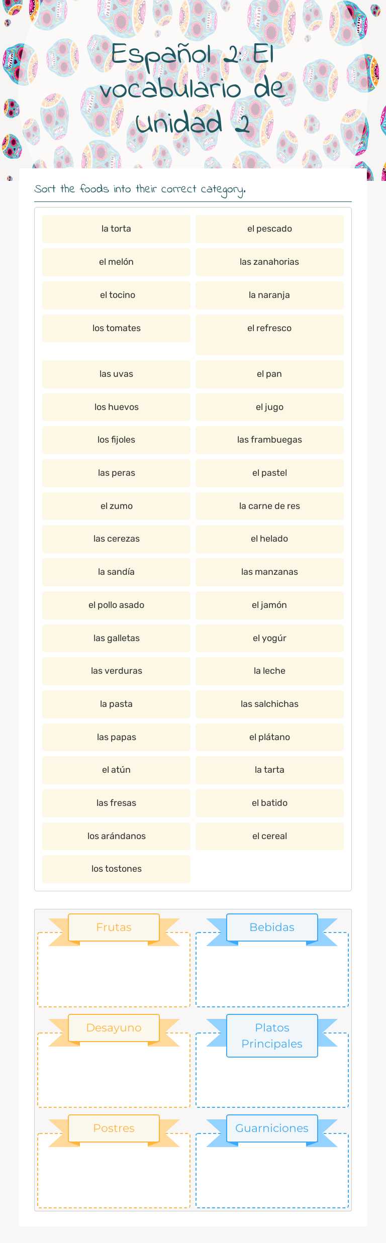 Español 2: El vocabulario de Unidad 2 Grade 9 worksheet preview