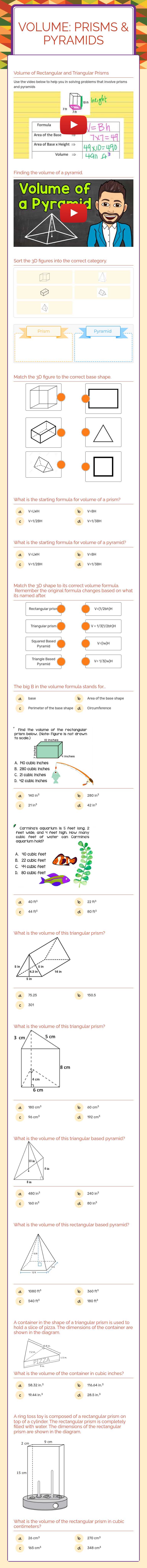 Volume:
Prisms & Pyramids worksheet preview image
