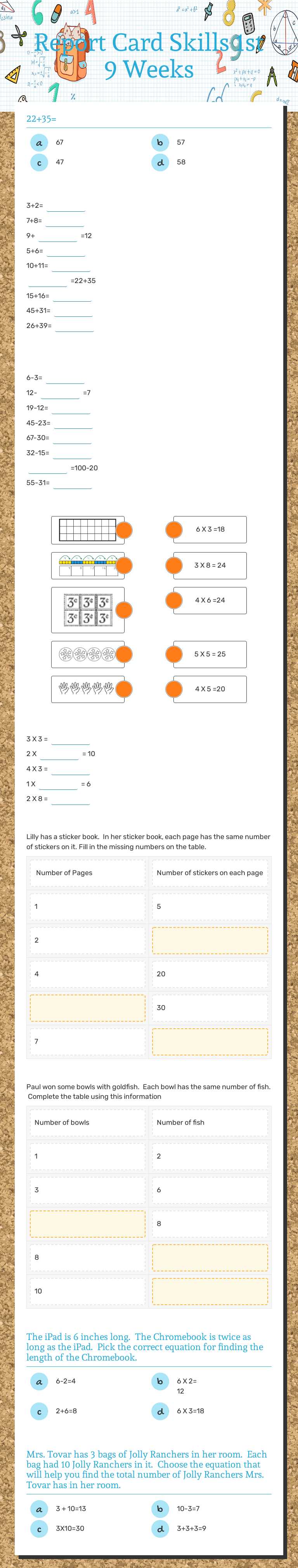 Report Card Skills 1st 9 Weeks worksheet preview image