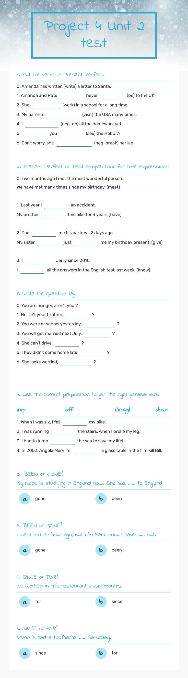 Project 4 Unit 2 test by Ivana Sokač | Interactive Worksheet | Wizer.me